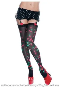 Ruffle Hotpants W/ Cherry Print Stockings